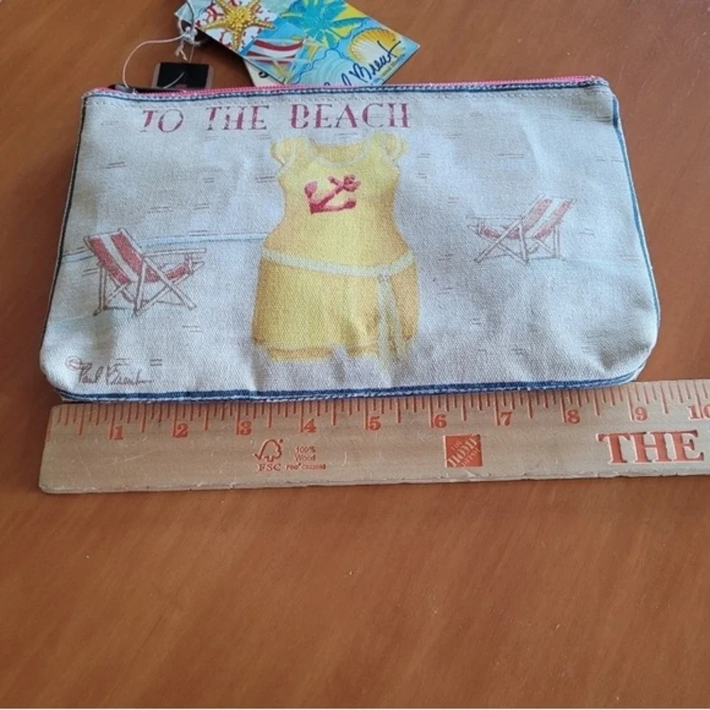 Paul Brent Beach Life To The Beach Tapestry Zipper‎ Pouch Cosmetic Bag NWT